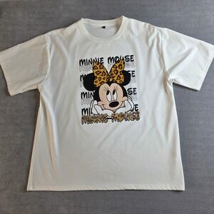 Disney Minnie Mouse Graphic Tee Women XXL White Leopard Animal Print Bow Shirt